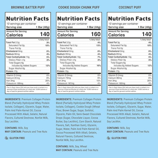 Built Bar, Puff Protein Bars, Variety Pack, Collagen, On-the-go Snacks, Breakfast Bar, Mixed Sampler, 12 Pack