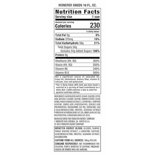 Monster Energy Drink, Green, Original, 16 Ounce (Pack of 15)