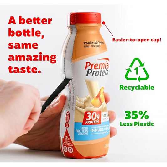 Premier Protein Shake 30g 1g Sugar 24 Vitamins Minerals Nutrients to Support Immune Health, Peaches & Cream, 11.5 Fl Oz (Pack of 12), Total 138 Fl Oz