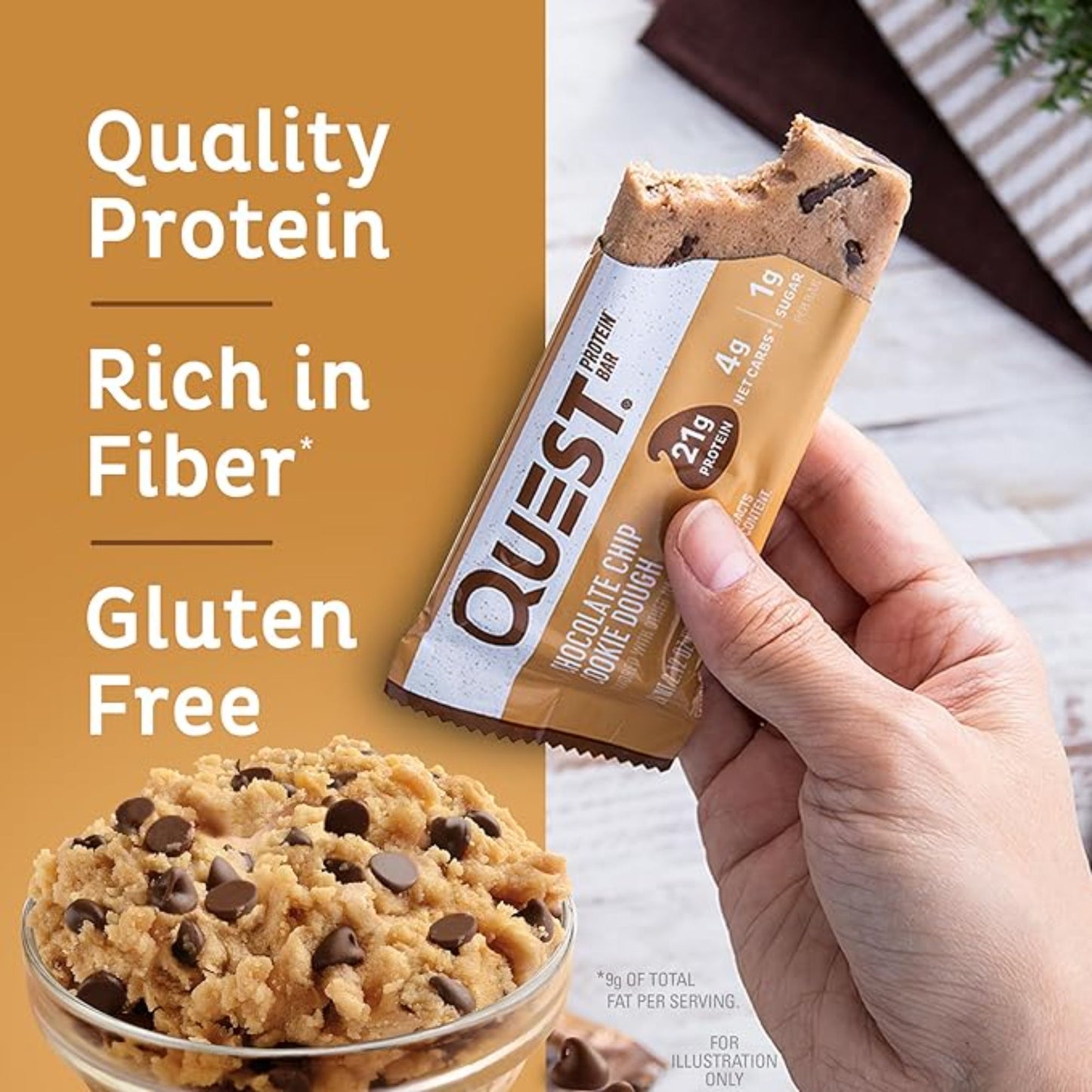Quest Nutrition Chocolate Chip Dough Cookie Protein Bars, 12 Count