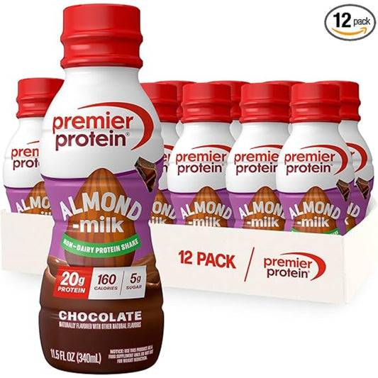 Premier Protein Almondmilk Non-Dairy Protein Shake, 20g Protein, 5g Sugar, 11.5 Fl oz, Chocolate, 12 Count