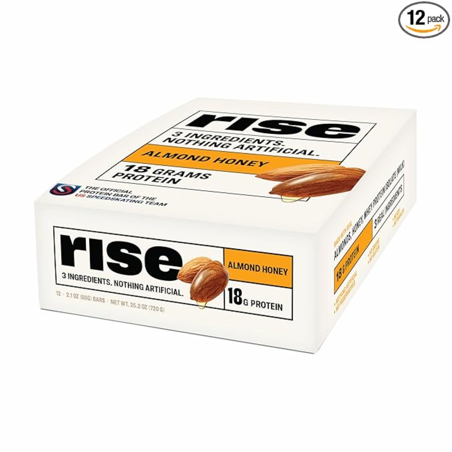Rise Breakfast Whey Protein Bars Almond Honey, 18g Protein, 2.01 oz (12 Pack)