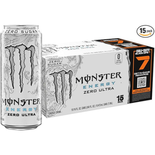 Monster Energy Zero Ultra, Sugar Free Energy Drink, 16 Ounce (Pack of 15)