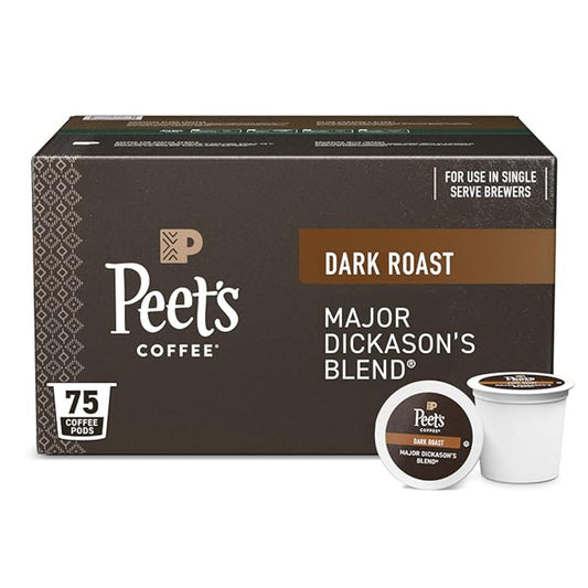 Peet's Coffee, Dark Roast Single Serve Coffee Pods - Major Dickason's Blend 75 Count (1 Box of 75 Pods)