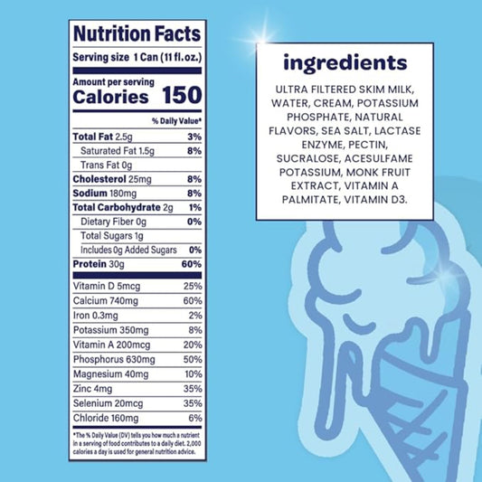 Nurri - 30g Protein Ultra Filtered Milk Shake – Vanilla - Lactose Free, Low Sugar, 150 Calories, 10 Vitamins and Minerals - 11 fl oz, 12 Cans