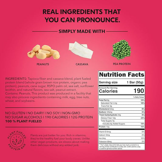 TRUBAR Vegan Protein Bar, Get In My Belly Pb & Jelly, Gluten Free, Plant Based, High Fiber, Dairy Free, Low Fat, Non GMO, No Sugar Alcohols, 12G Lean Protein, 13G Fiber, Healthy Snack Bars, 12 CT