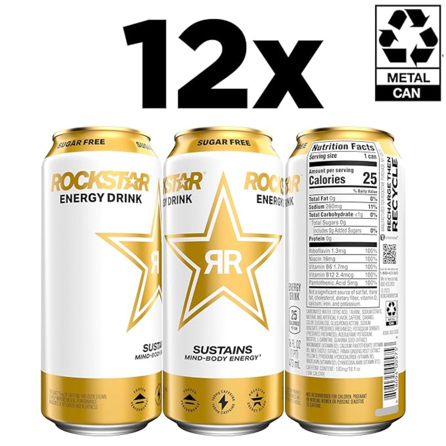 Rockstar Sugar Free Energy Drink, 16 Fl Oz Cans (Pack of 12) (Packaging May Vary)