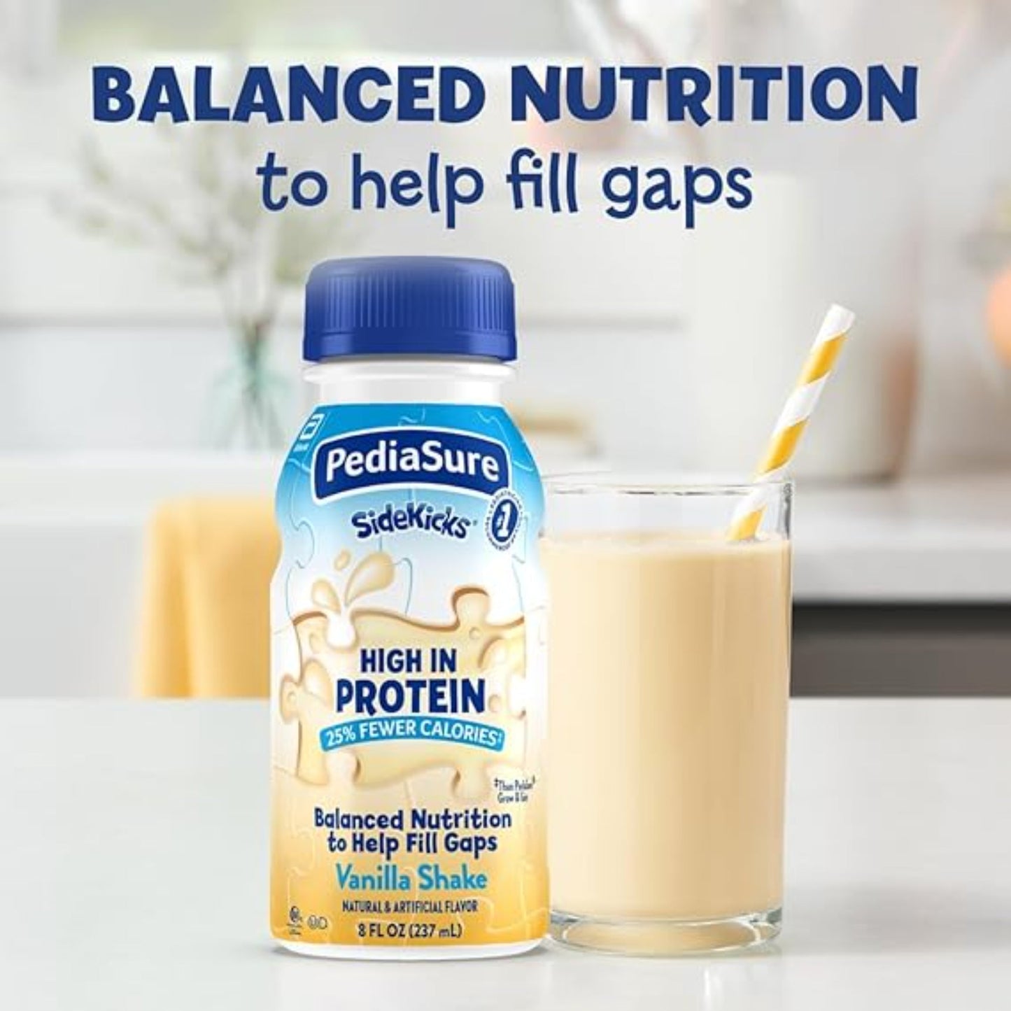 PediaSure SideKicks, Kids Protein Shake, With Key Nutrients and Protein to Help Kids Catch Up on Growth and Fill Nutrient Gaps, Vanilla, 8-fl-oz Bottle, Pack of 24