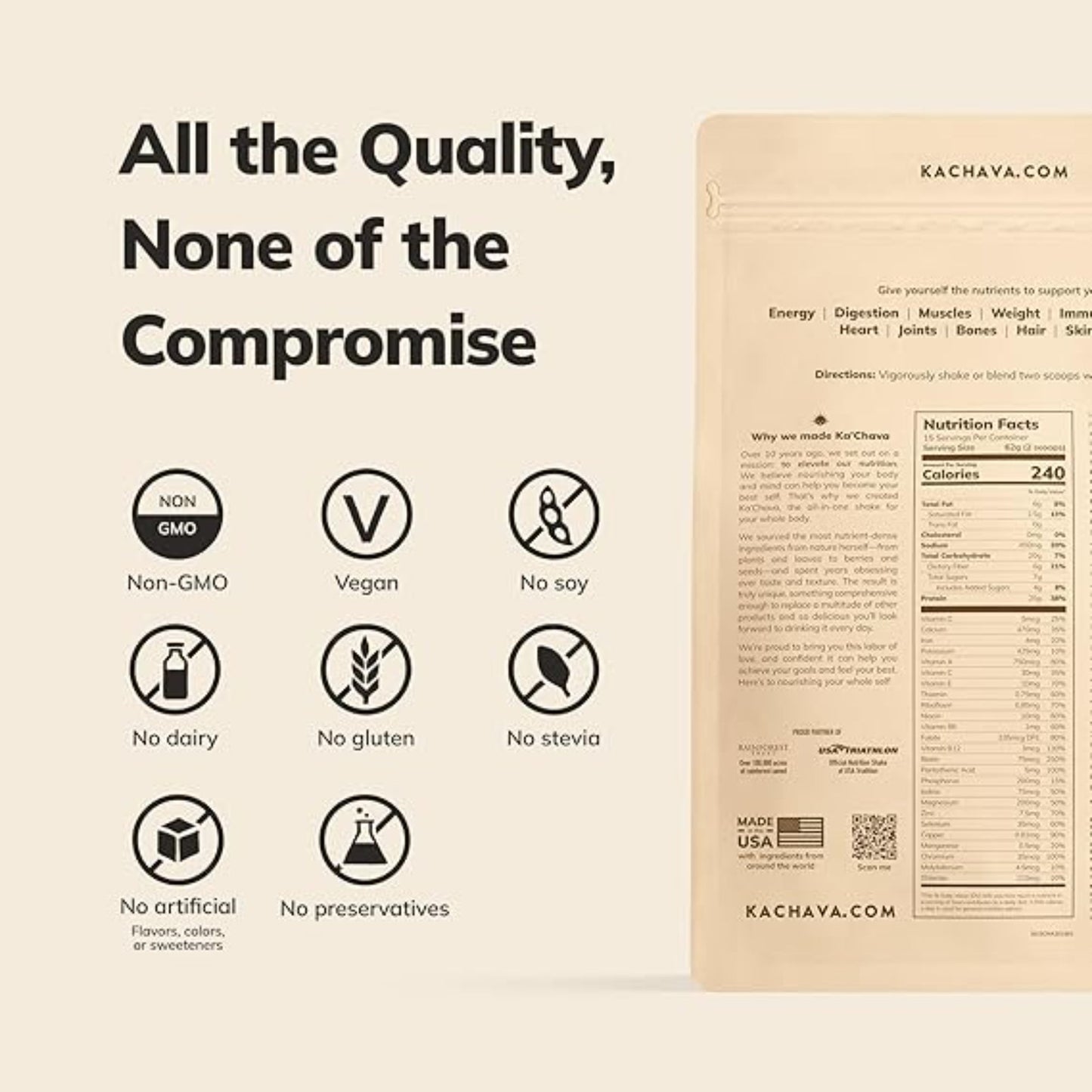 Ka’Chava Whole Body Meal Shake Vanilla 2 lb – Vegan Protein Powder with 85+ Superfoods & Greens – Plant-Based Meal Replacement with Probiotics & Digestive Enzymes – Gluten & Dairy Free (15 Servings)