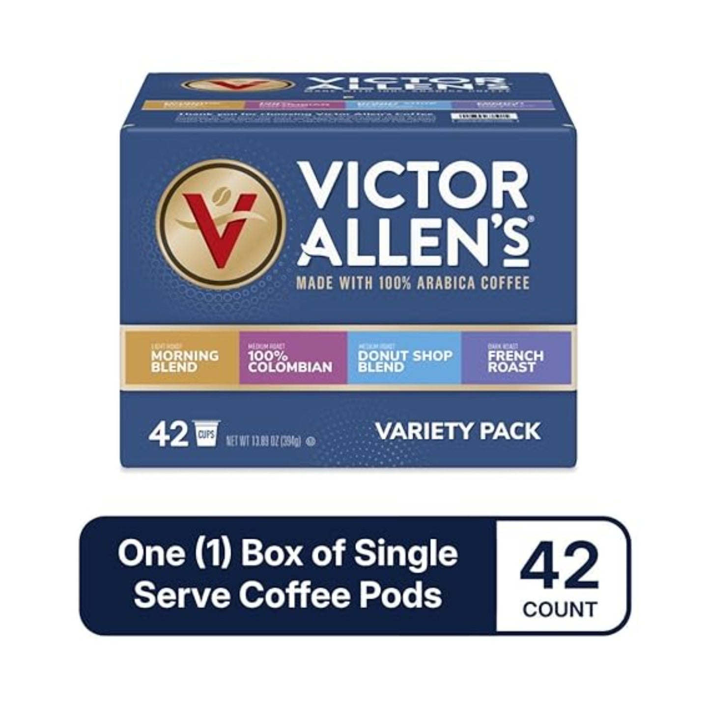 Victor Allen's Coffee Variety Pack (Morning Blend, 100% Colombian, Donut Shop Blend, French Roast), 42 Count, Single Serve Coffee Pods for Keurig K-Cup Brewers