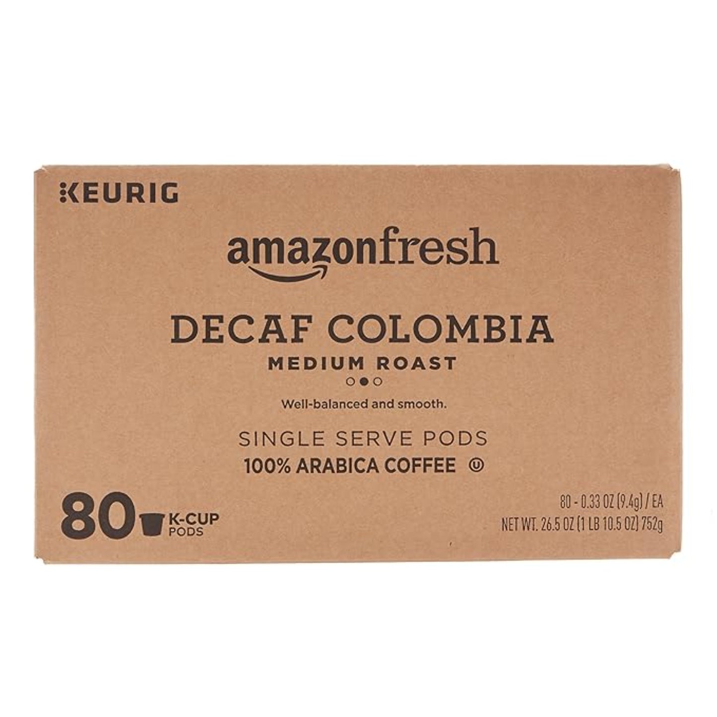 AmazonFresh 80 Ct. K-Cups, Decaf Colombia Medium Roast, Keurig K-Cup Brewer Compatible