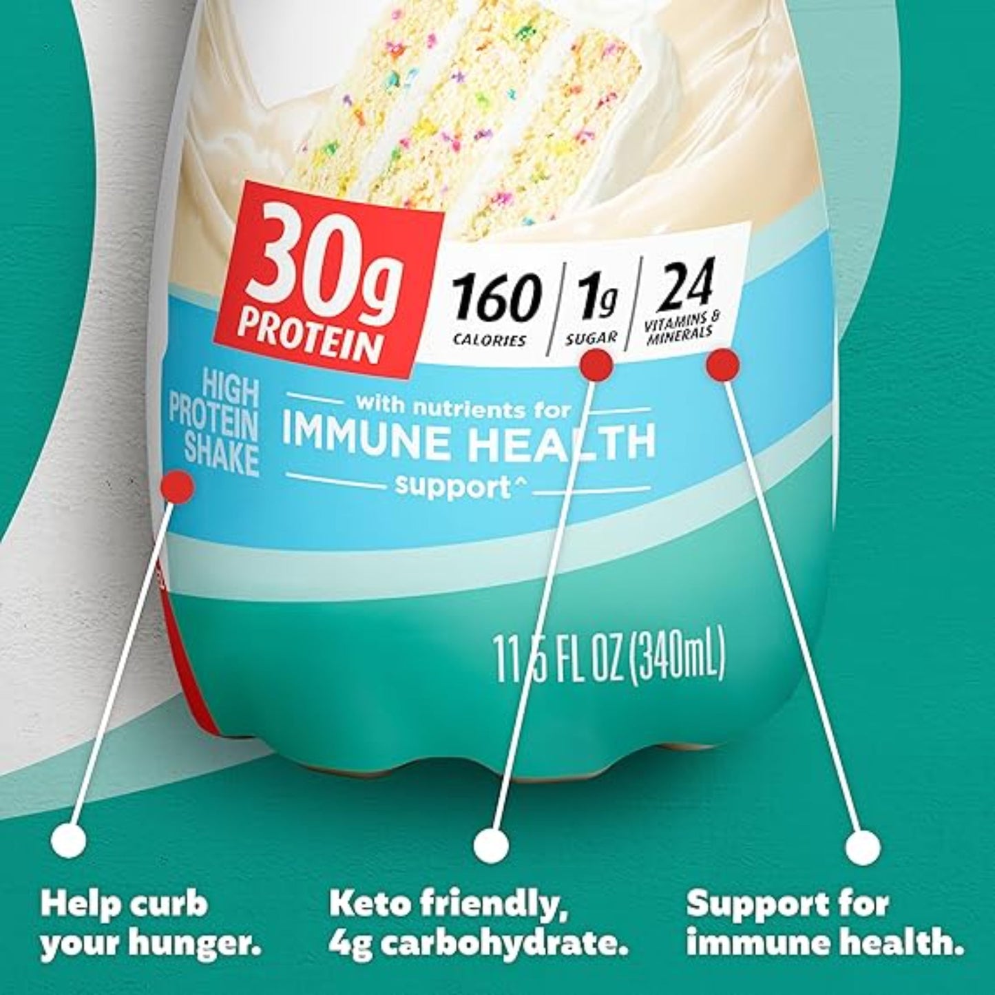 Premier Protein Shake, Cake Batter, 30g Protein, 1g Sugar, 24 Vitamins & Minerals, Nutrients to Support Immune Health, 11.5 Fl Oz, 12 Count