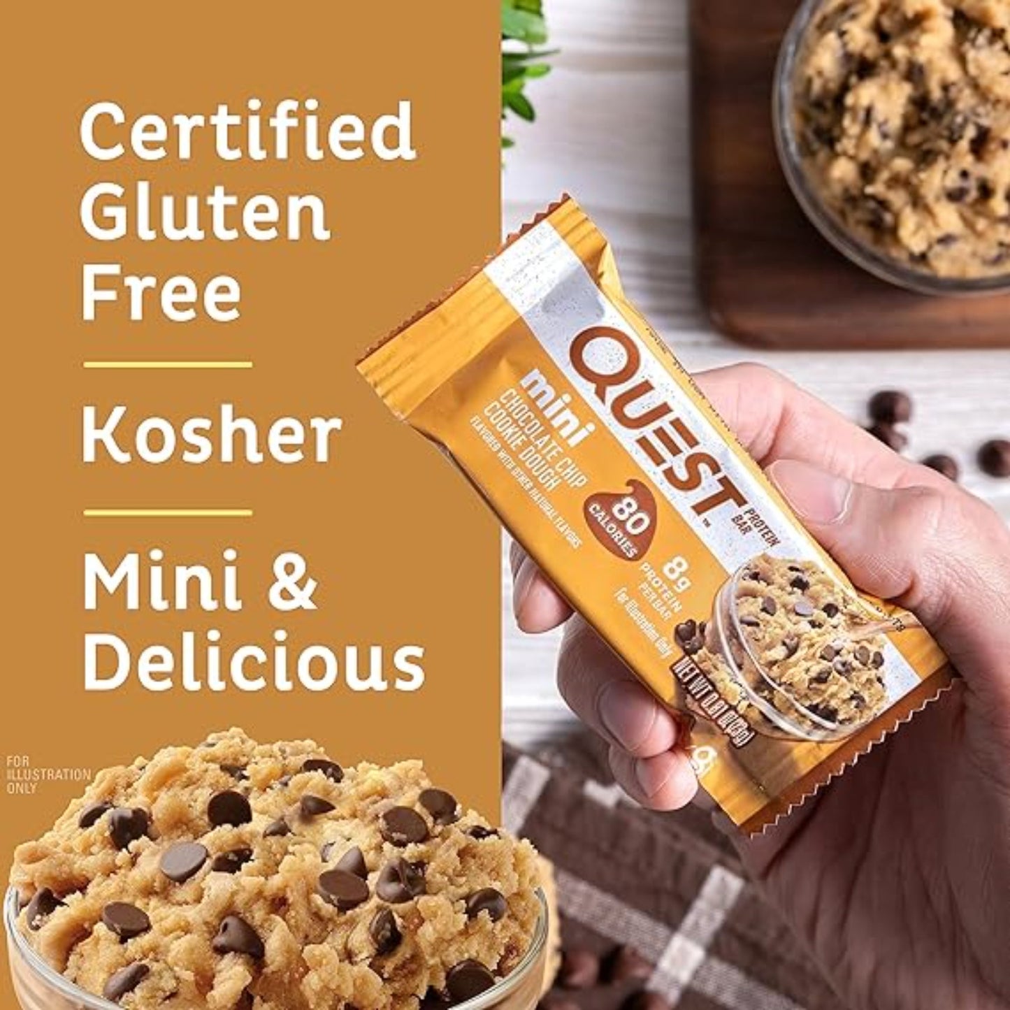 Quest Nutrition Mini Chocolate Chip Cookie Dough Protein Bars, 8g Protein, 1g Sugar, 2g Net Carbs, Gluten Free, 14 Count